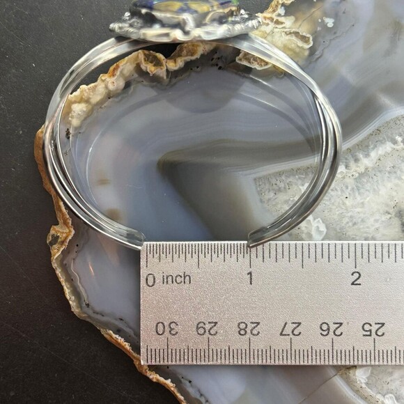 Sterling Southwestern Style Large Teardrop Azurite Malachite Bracelet For Women - Picture 8 of 10